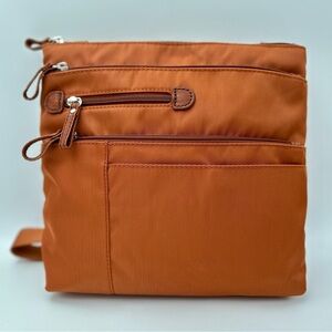 Osgoode Marley Large Crossbody Bag Traveller Nylon Leather Trim Copper Brown NWT